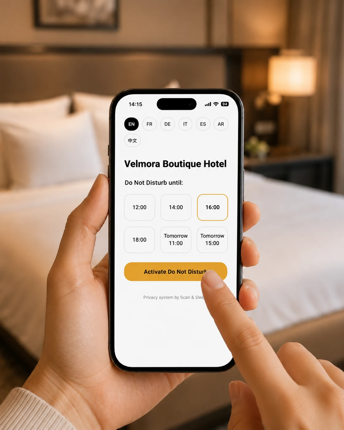 Guest choosing the Do Not Disturb end time