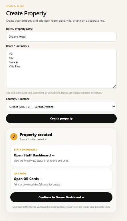 Property created confirmation