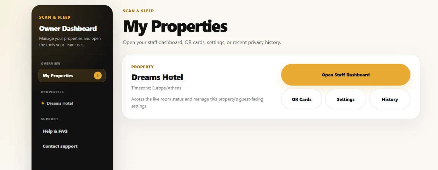 Scan and Sleep Owner Dashboard
