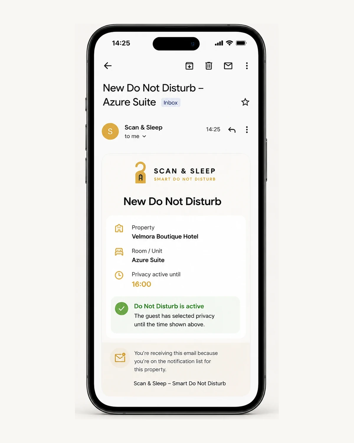 Email alert for a new Do Not Disturb activation